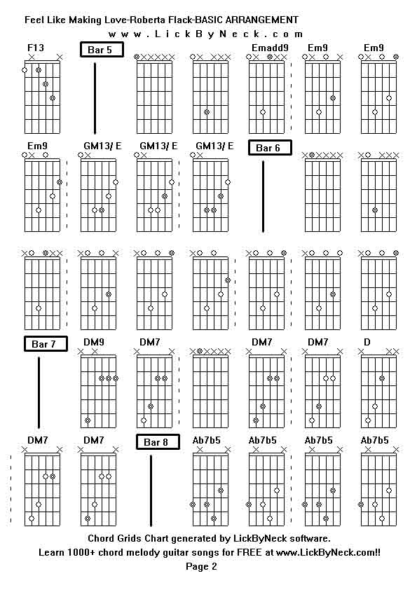 Chord Grids Chart of chord melody fingerstyle guitar song-Feel Like Making Love-Roberta Flack-BASIC ARRANGEMENT,generated by LickByNeck software.